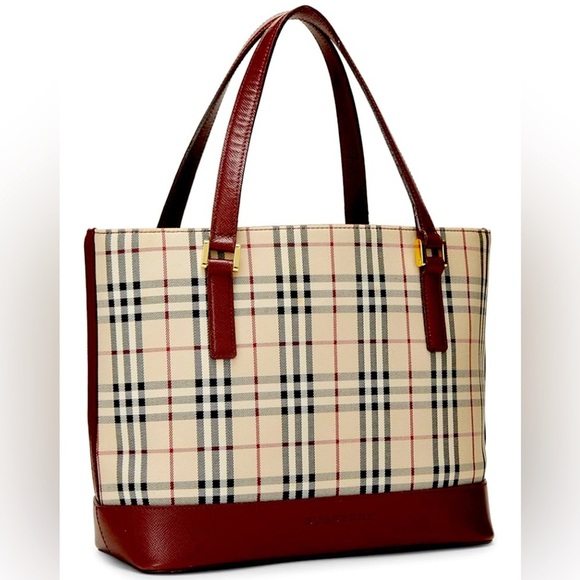 BURBERRY Burgundy House Check Canvas Handbag w/COA, EUC - Picture 2 of 7